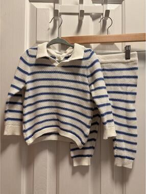 Janie and Jack NWT Blue White Stripe Knit Sweater and Pant 2pc Set Baby 12-18 Mo